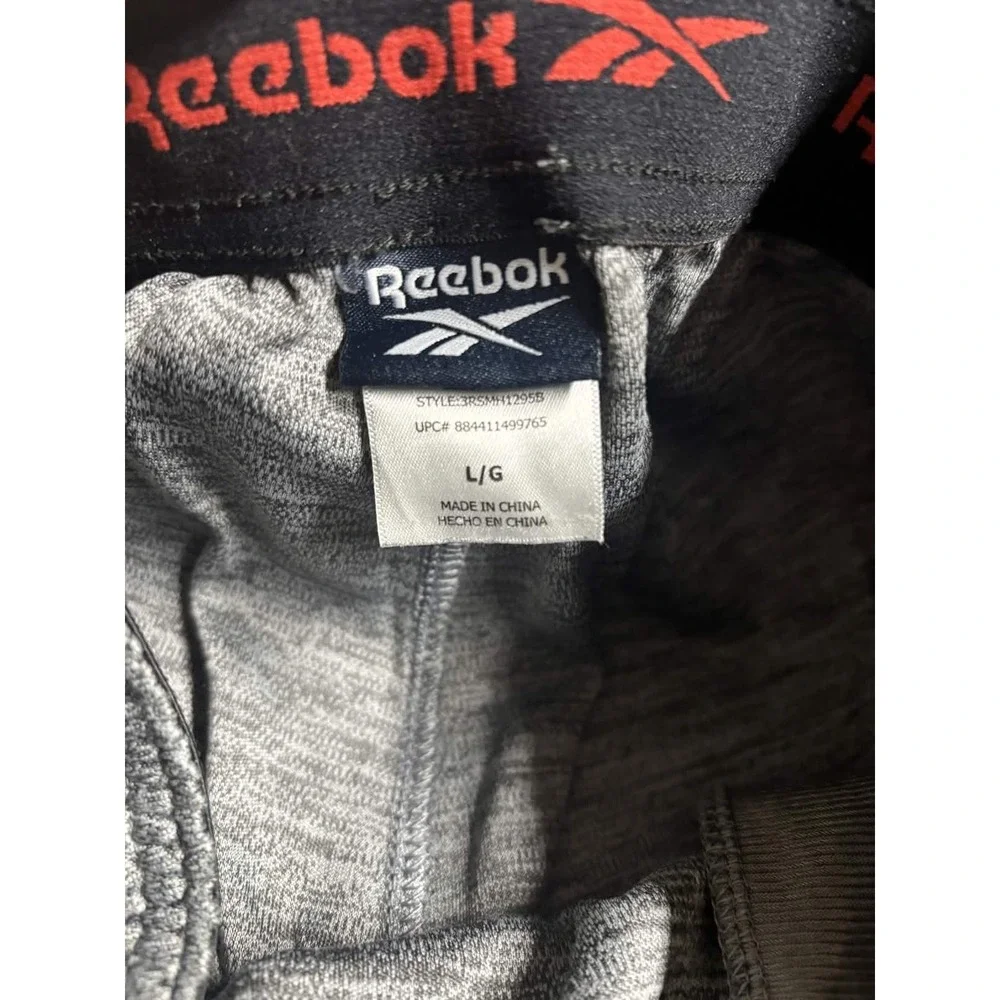 Reebok Men L Athletic Shorts Gray Heather Black Side Stripe Elastic Waist